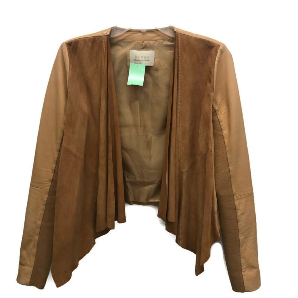 Hinge Tan Leather/Suede Drapey Open Jacket
